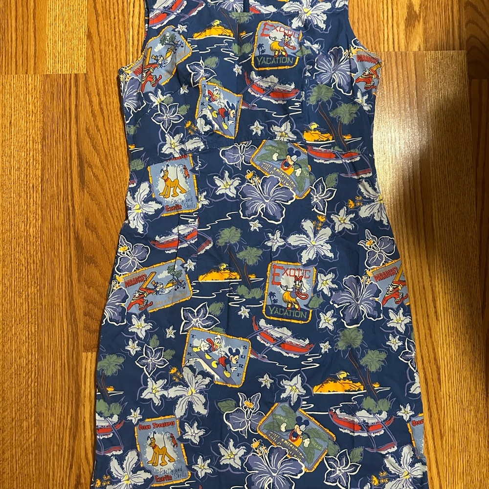 Navy Blue Tropical Print Dress